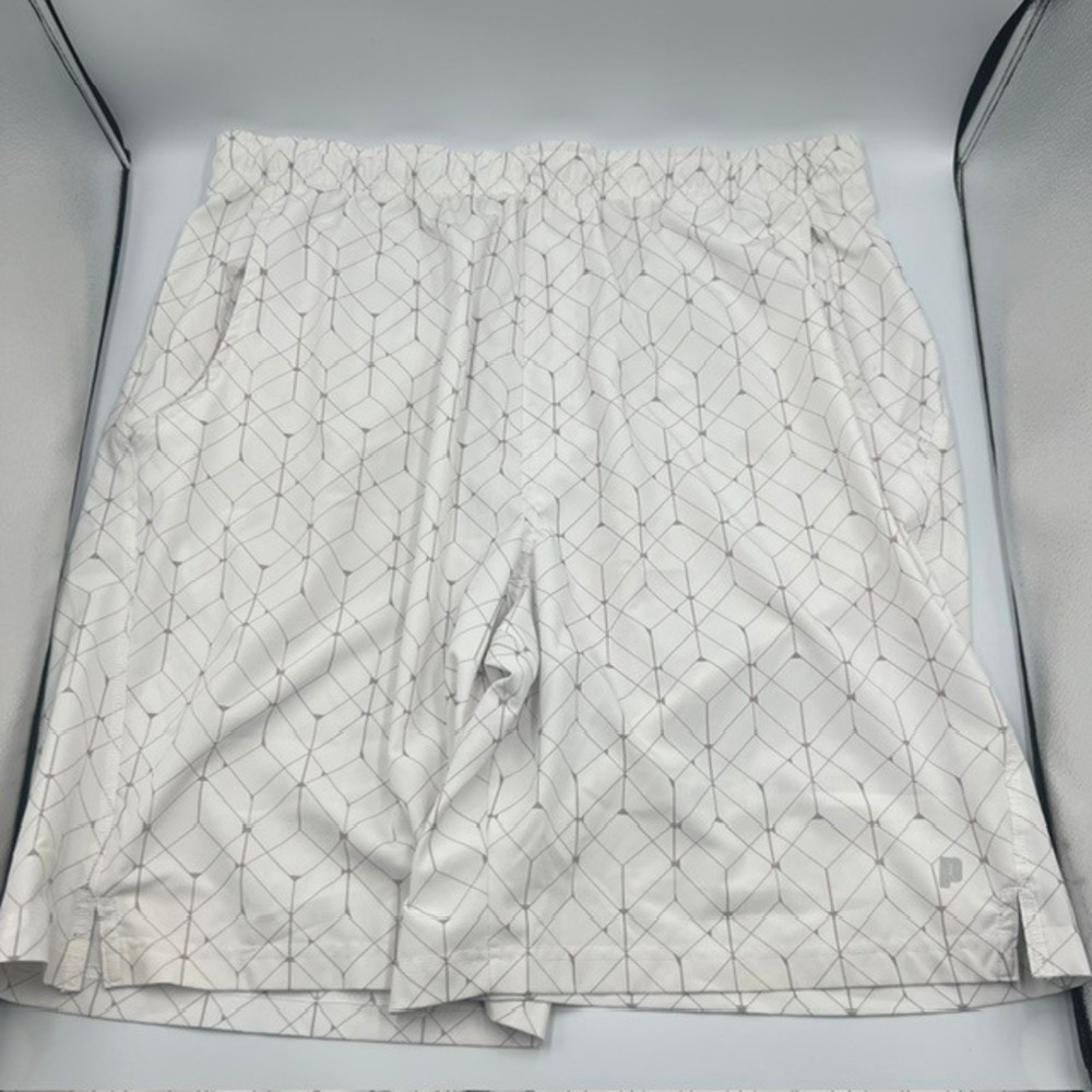 Prince Men's White 9" XL Tennis Athletic‎ Geometric Print Drawstring Shorts
